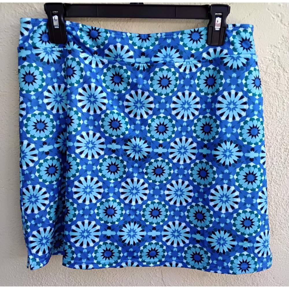 Blue Geometric Abstract Active Skort with Built-in Shorts and Pocket